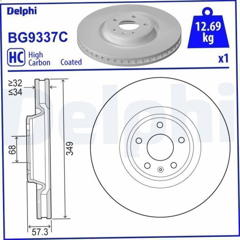 1X Brake Disc DELPHI BG9337C for AUDI A5 (F53, F5P) 2 2016-2020 gallery