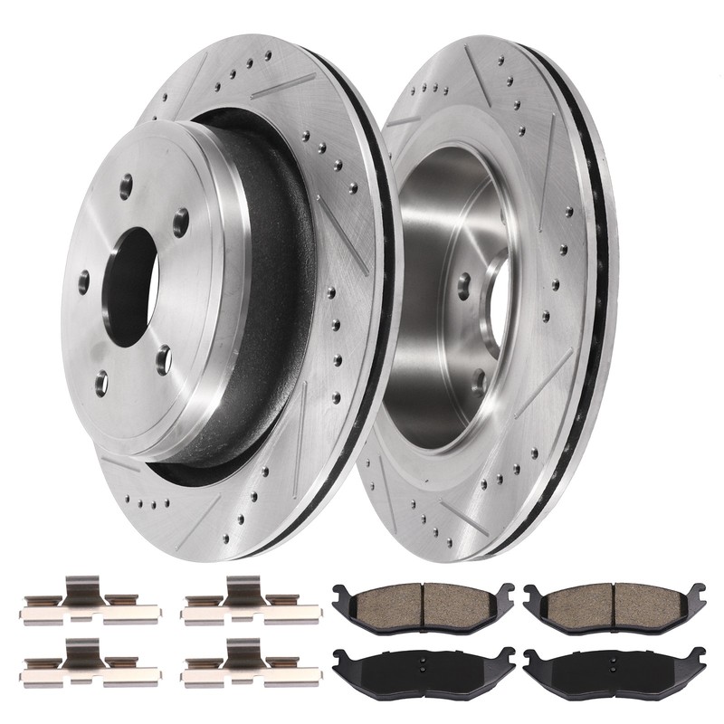 352mm Rear Drilled Rotors + Ceramic Brake Pads for Dodge Durango Ram 1500 5-Lug