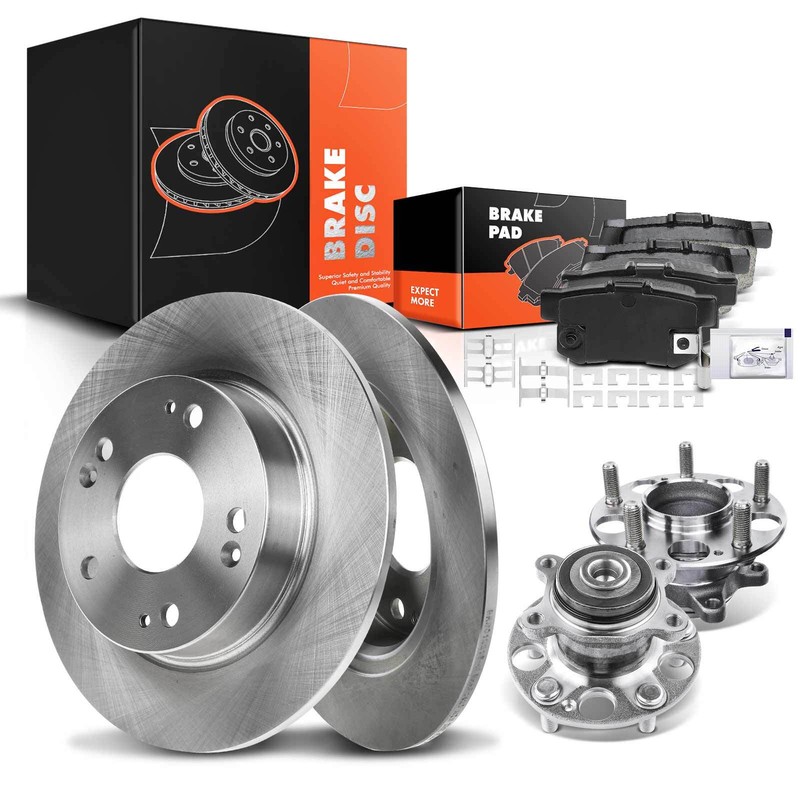 Rear Disc Rotor & Ceramic Brake Pads + Wheel Hub for Honda Civic 06-11 Acura CSX