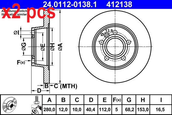 X2 PCS L&R SIDES BRAKE DISC 24.0112-0138.1