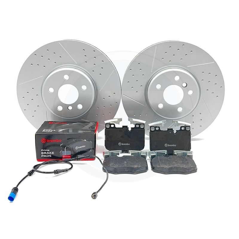 FOR BMW i4 M50 G26 DIMPLED GROOVED FRONT BRAKE DISCS BREMBO PADS SENSOR 348mm