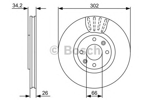 Bosch Brake Disc Front 301.8mm 66mm Vented 26mm Screws 0986479548