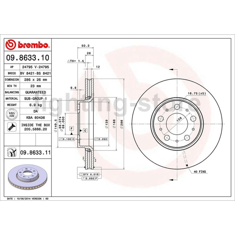 Front Rear Disc Brake Pad Set Disc Brake Rotor 6X Brembo For Volvo S80 2006 2006 gallery