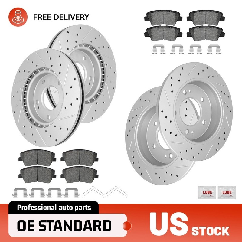 Front+Rear Drilled Disc Rotors & Brake Pads For 2017-2020 Hyundai Elantra 2.0L