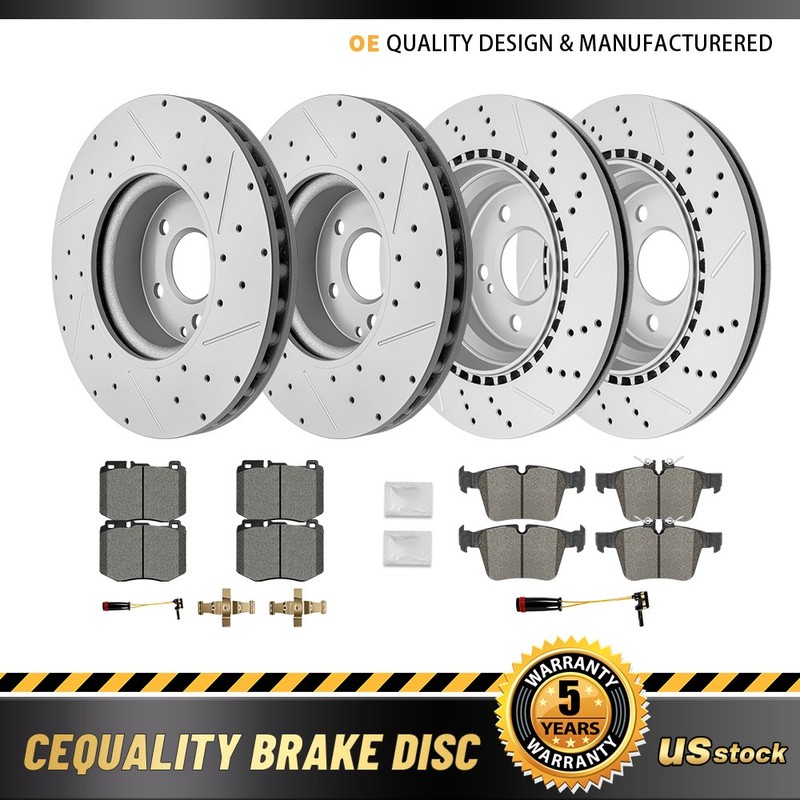 Front & Rear Drilled Disc Rotors Brake Pads for Mercedes-Benz C300 C400 C350e