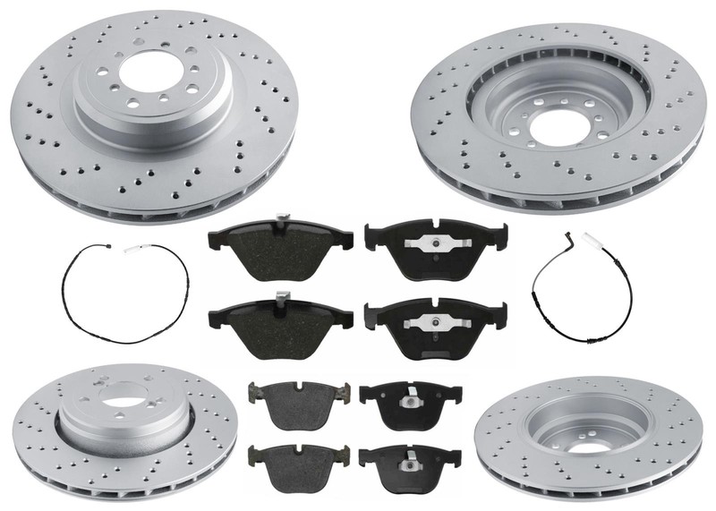 Front & Rear GEO Coated Rotors EPS Brake Pads & Sensor Fits BMW M3 2008-2013