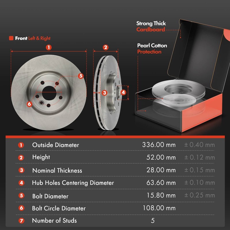 Front 336mm Disc Brake Rotors & Ceramic Brake Pad for Volvo XC70 S60 S80 V60 V70 gallery