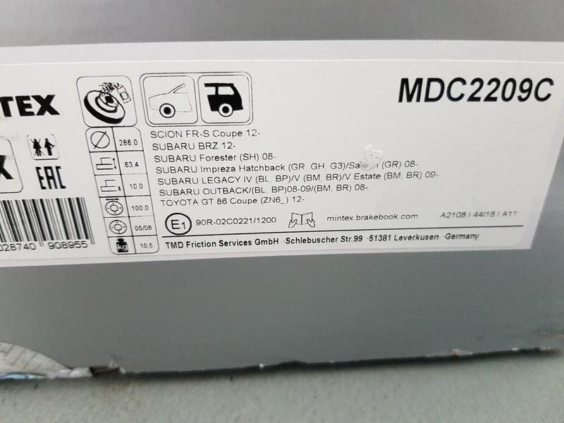 Mintex Brake Discs (2) MDC2209C COMPATIBLE WITH Subaru & Toyota [see pictures] gallery