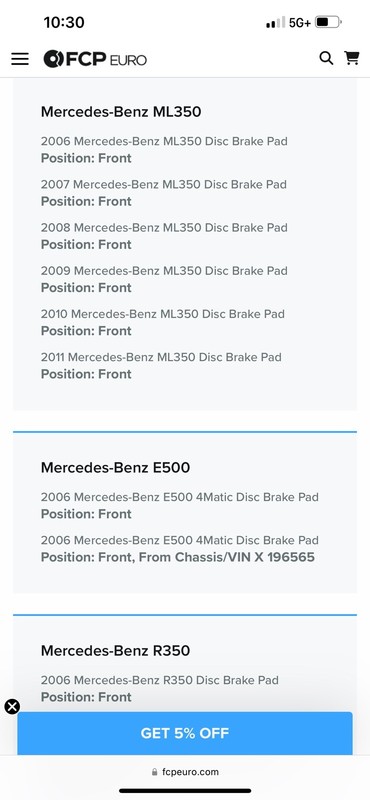 Mercedes Benz Front Brake Pads + Rotors For Ml350 And R-class gallery