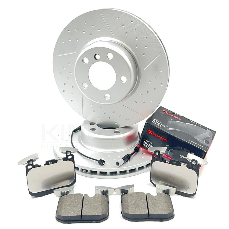 FOR BMW M135i F21 DIMPLED GROOVED FRONT BRAKE DISCS BREMBO PADS & WIRE SENSOR