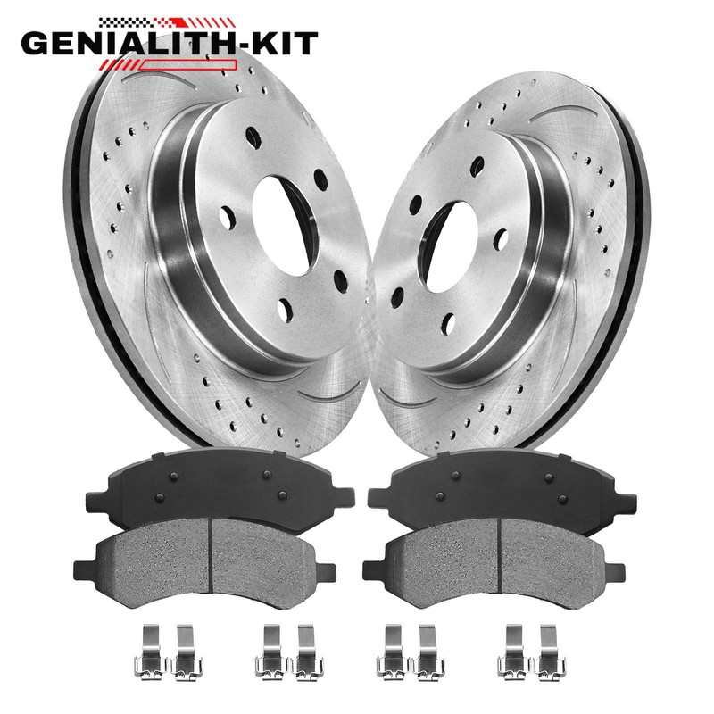 Front Drilled Rotors Ceramic Brake Pads for 2011 2012 2013 2014- 2018 Ram 1500