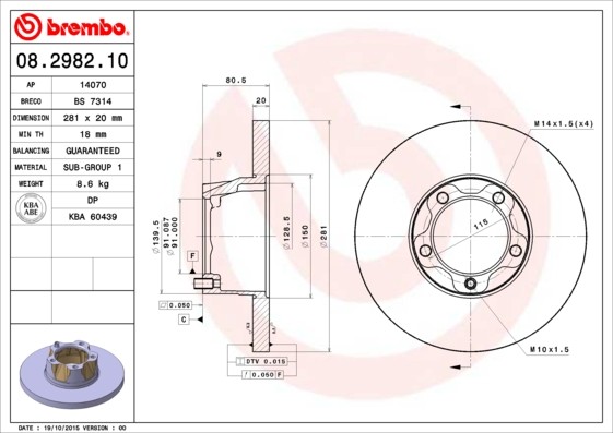 Brembo 08.2982.10 Brake Disc for VW