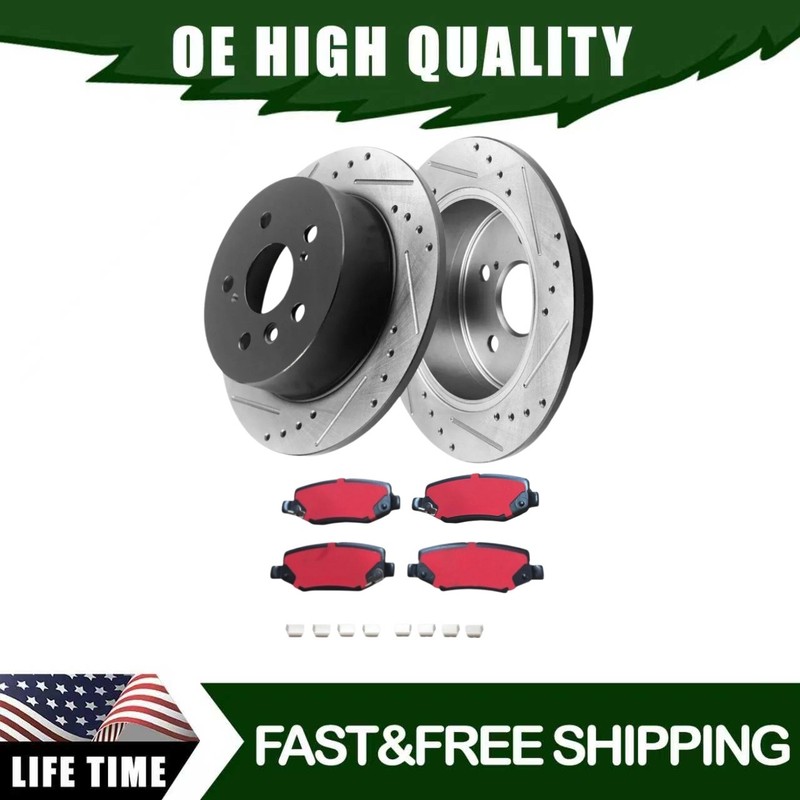 Rear Drilled Slotted Rotors Brake Pads fit JEEP WRANGLER 2007 – 2017 All Models