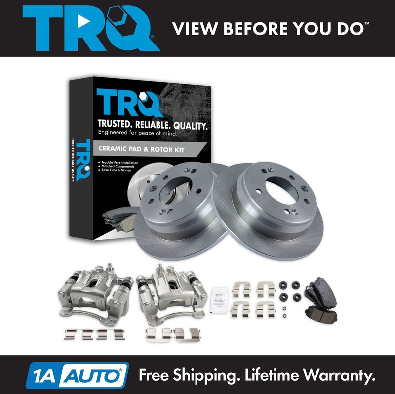 TRQ Rear Brake Calipers Ceramic Pads & Rotors Fits 10-15 Tucson 11-16 Sportage