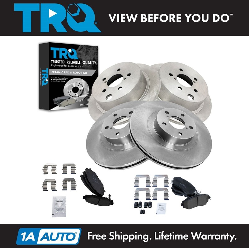 TRQ Front & Rear Premium Posi Ceramic Disc Brake Pads & Rotors Kit for Subaru