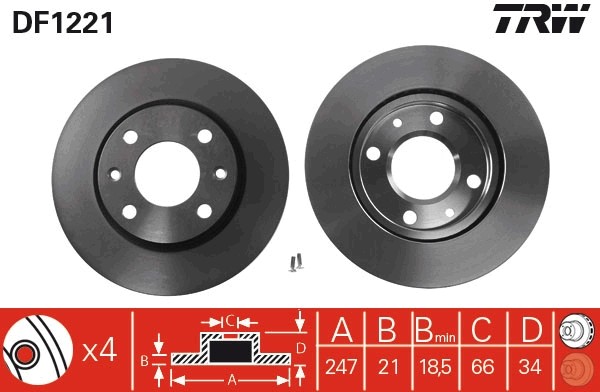 2x DF1221 TRW brake disc for Citroën, Citroën (DF-PSA), Lifan, Maple (SMA), Mega