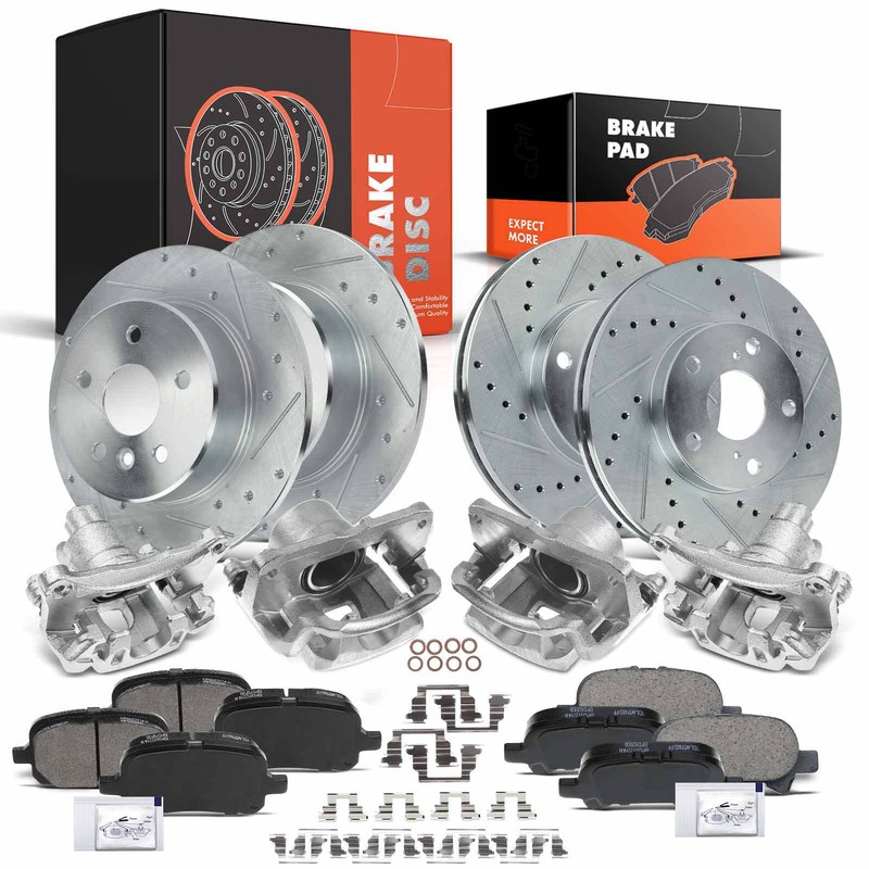 16x Drilled Brake Rotor & Brake Pad + Brake Caliper for Toyota Avalon Front&Rear