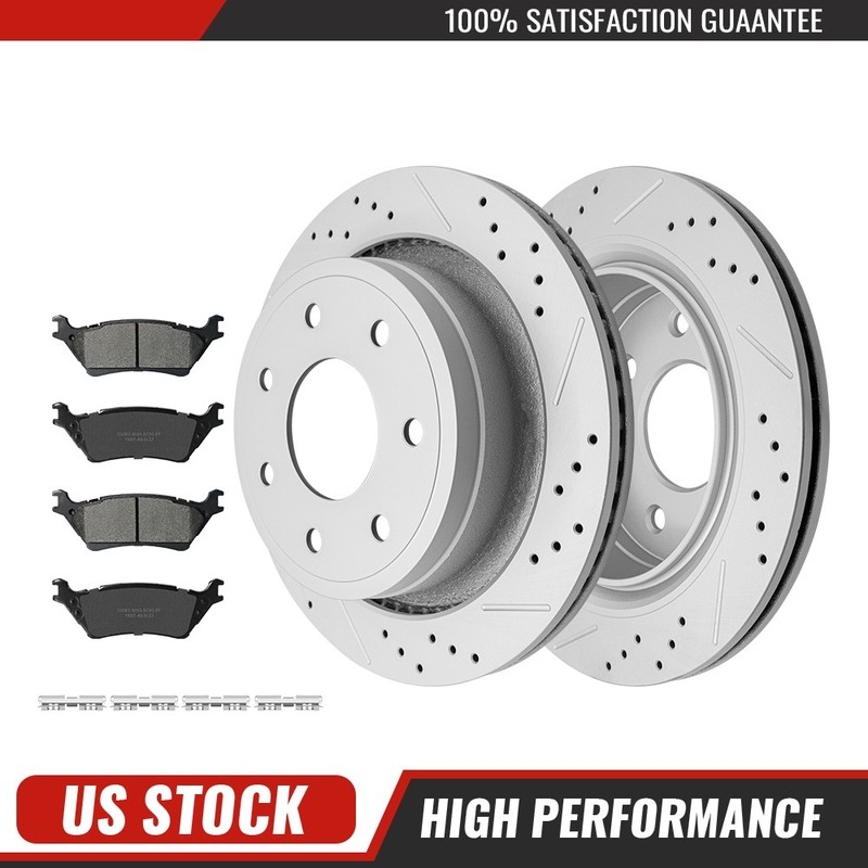 Rear Drilled Disc Rotors+Ceramic Brake Pads for 2012 2013 2014 Ford F-150 7 Lugs
