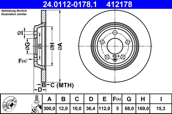 ATE 24.0112-0178.1 Brake Disc for Audi