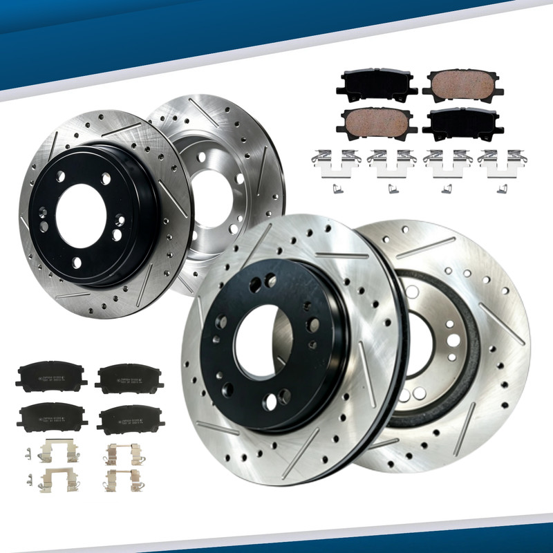Front and Rear Drilled Rotors Brake Ceramic Pads Fits Lexus RX330 RX400h 2006