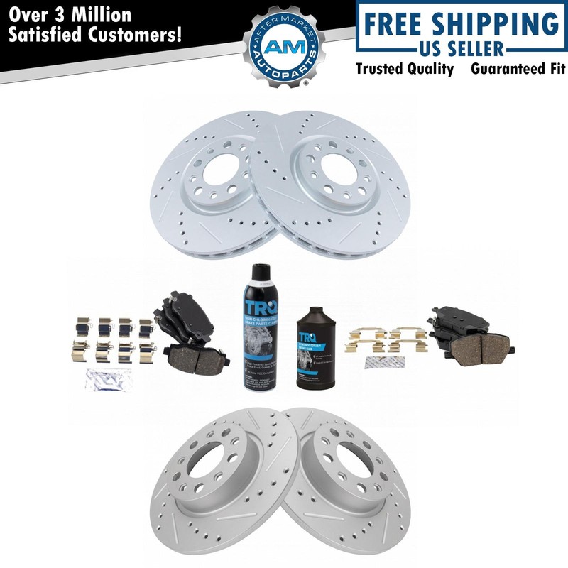 Front & Rear Ceramic Brake Pad & Performance Rotor Kit w/Fluids