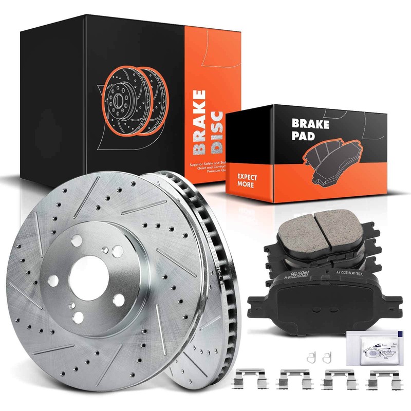 Drilled Rotor & Ceramic Brake Pad for Toyota Celica 00-05 Scion tC 05-10 Front