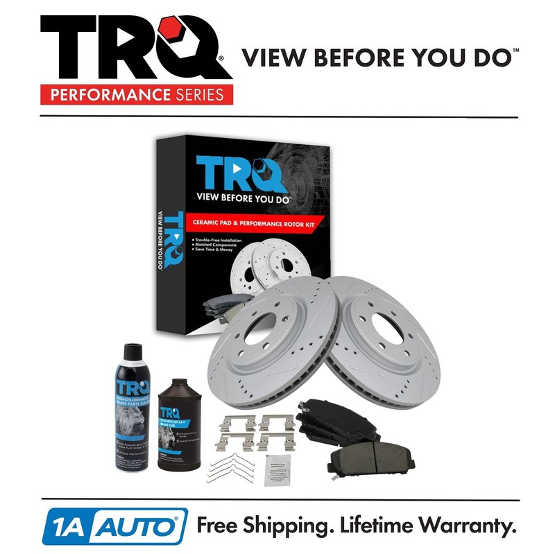 TRQ Front Ceramic Brake Pad Performance Coated Rotor Kit w/Chemicals