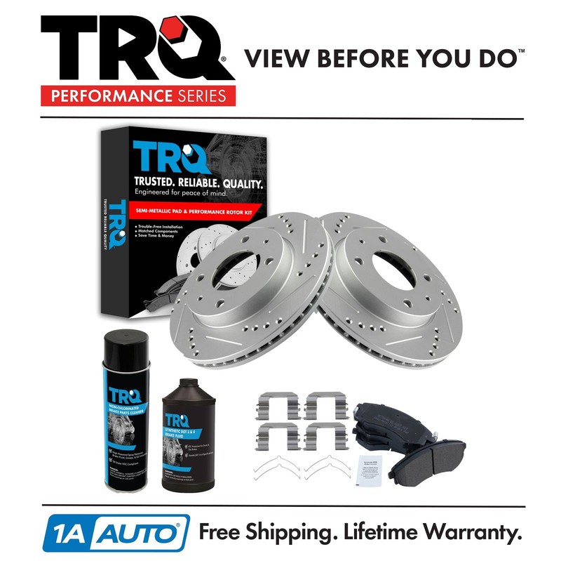 Front Premium Posi Semi-Metallic Brake Pad Performance Drilled Slotted Rotor Kit