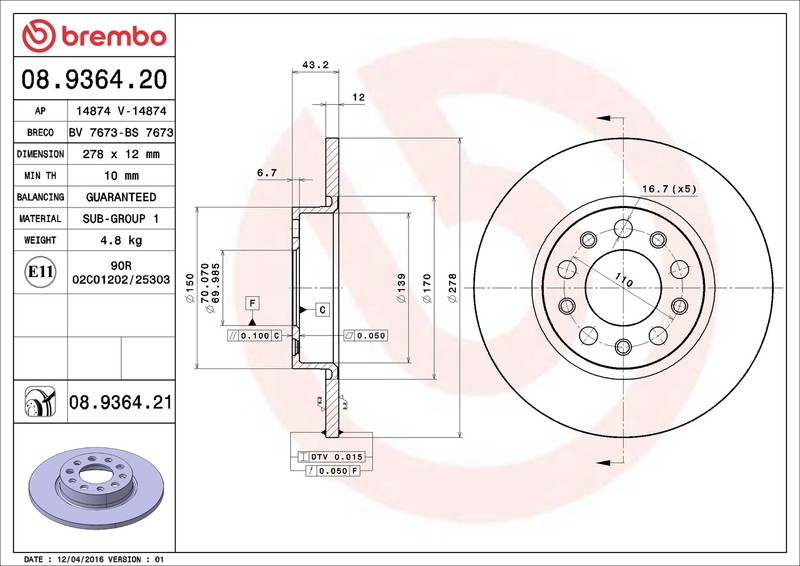 Brembo Rear Brake Disc Pair Kit for Alfa Romeo 159 939 278mm gallery