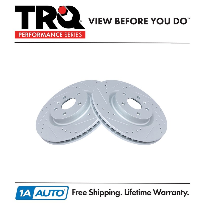TRQ Front Performance Drilled Slotted G-Coated Disc Brake Rotor Pair New