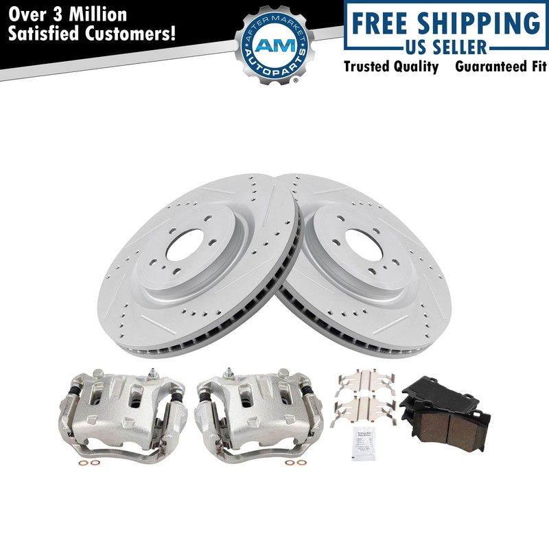 Front Brake Calipers Ceramic Pads Drilled Rotors For 11-13 G37 11-12 M37 14 QX70