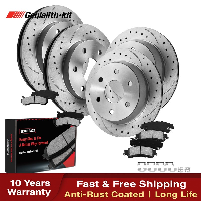 12″ Front 12.78″ Rear Drilled Rotors Brake Pads for Chevy Silverado GMC Sierra