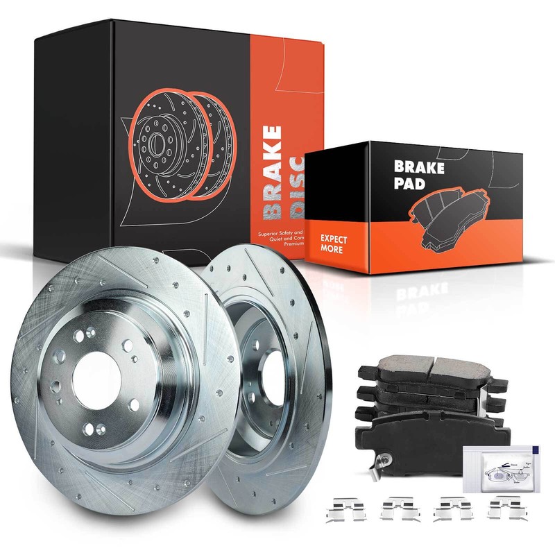 Drilled Brake Rotors & Brake Pads for Acura TL 2009-2014 V6 3.5L V6 3.7L Rear
