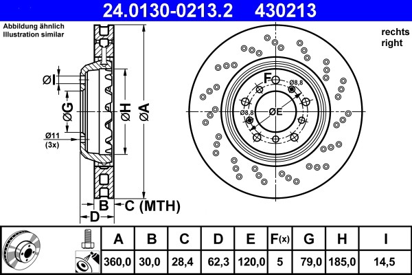 ATE 24.0130-0213.2 Brake Disc for BMW