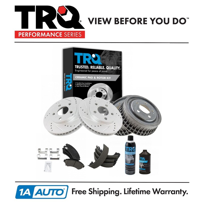 Ceramic Brake Pad Performance Rotor Drum & Shoe Front Rear Kit w/Fluids for GM