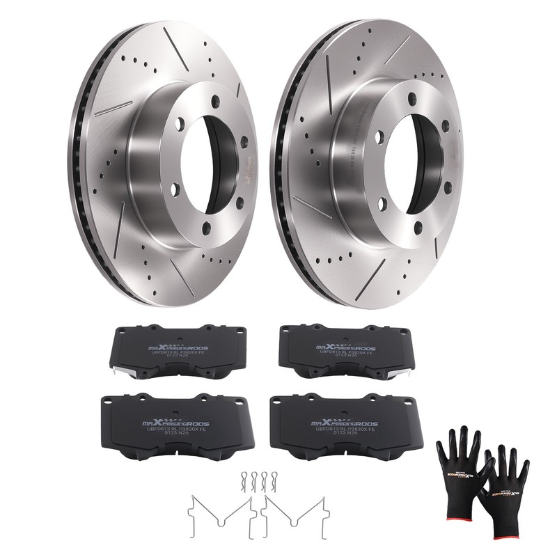 Front Drilled Slotted Brake Rotors with Pads for Toyota Sequoia 2001-2007 S31267
