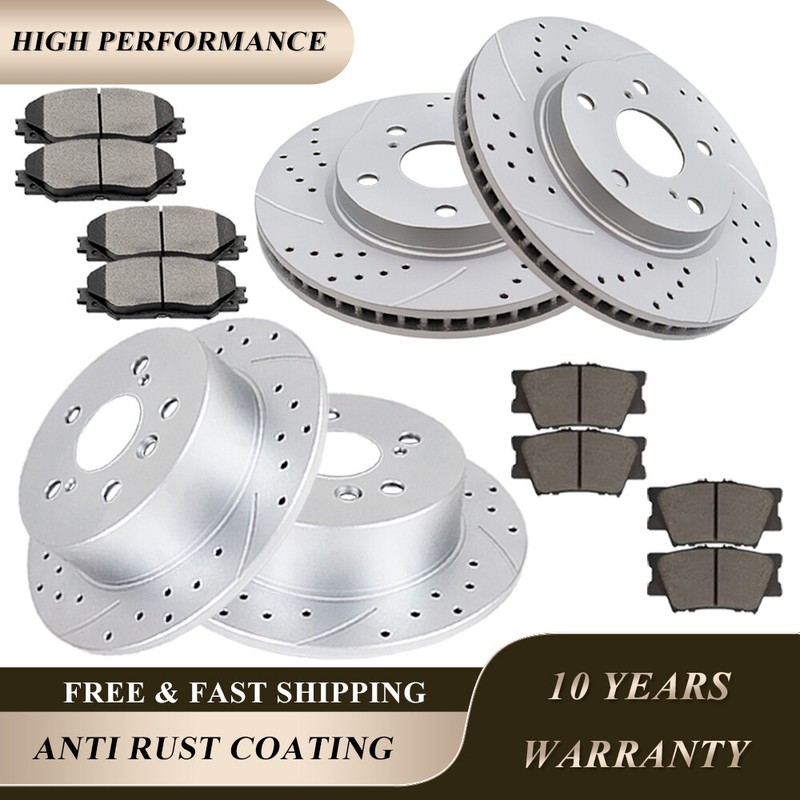 275mm Front 281mm Rear Drilled Rotors Disc Brake Pads for 2006-2018 Toyota Rav4