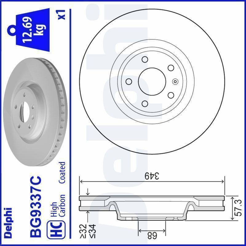 1X Brake Disc DELPHI BG9337C for AUDI A5 (F53, F5P) 2 2016-2020 gallery