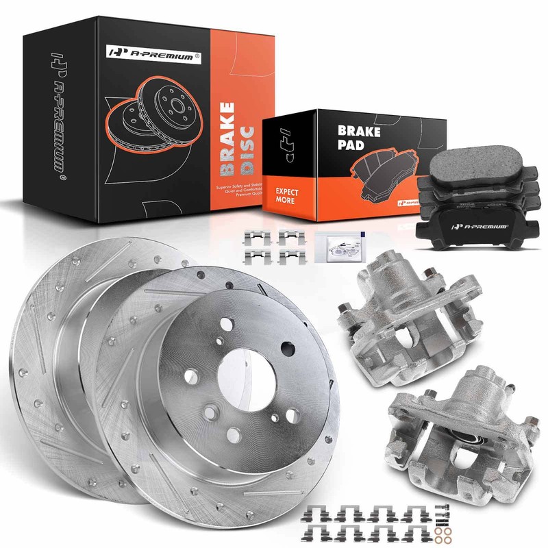 A-Premium 8x Rear Drilled Brake Rotor & Pad + Caliper for Toyota Camry Avalon