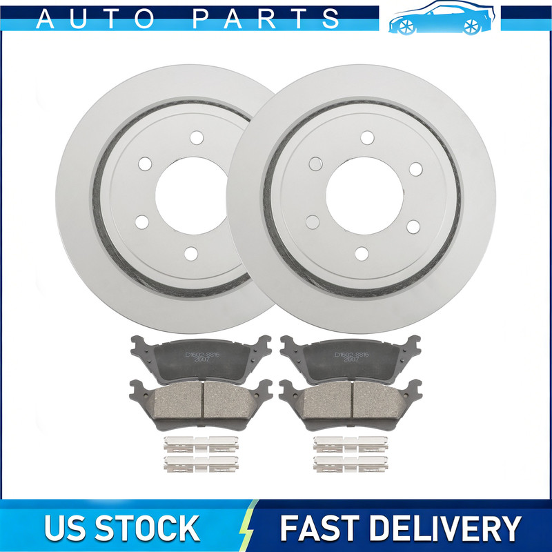 348mm Rear Drilled Disc Brake Rotors Ceramic Brake Pads for 2012-2020 Ford F-150