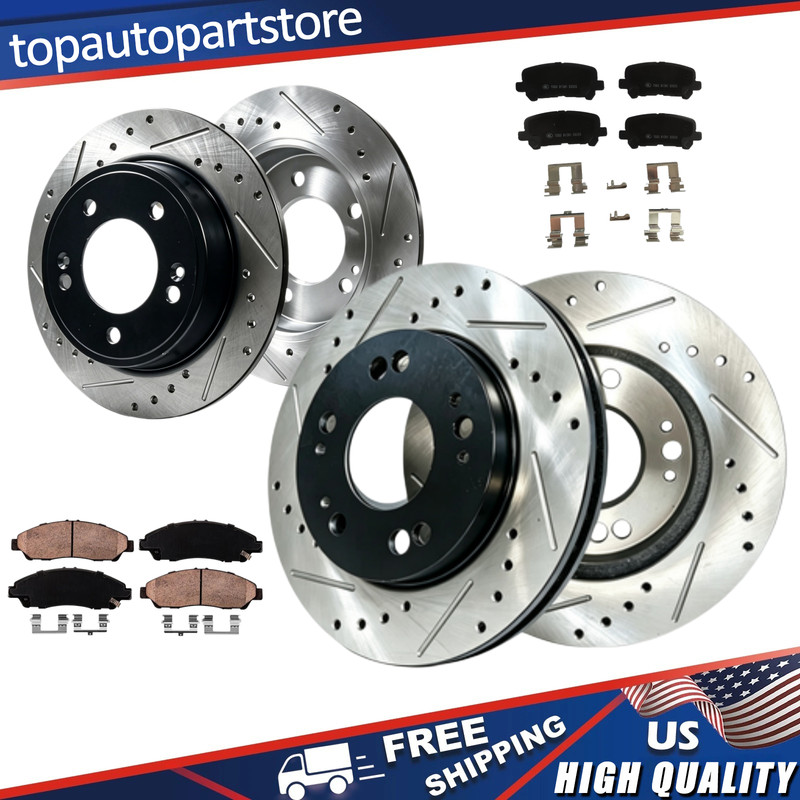 330mm Front Rear Drilled Slotted Rotors Brake Pads Fit 2010 2011 2012 Acura ZDX