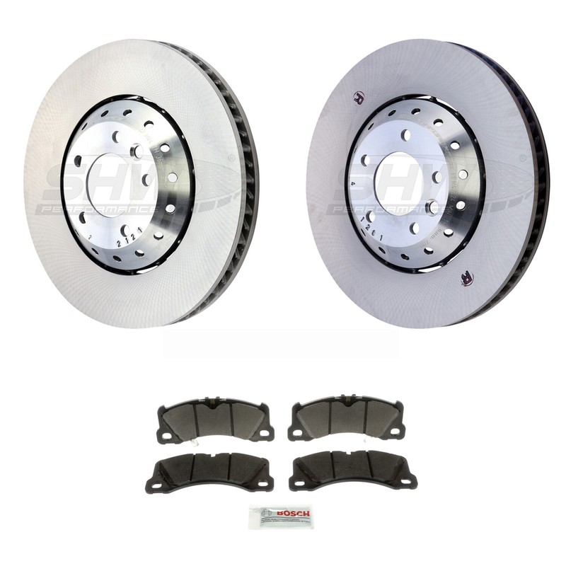 SHW Front Rotors Bosch Quietcast Semi-Met Disc Brake Pad Kit For Cayenne 2013-18