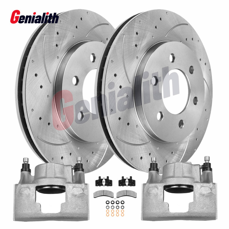 Front Disc Rotors & Calipers + Brake Pads for Chevrolet GMC K1500 K2500 Tahoe