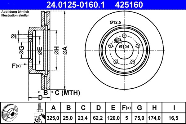 2X 24.0125-0160.1 ATE Brake Disc for BMW