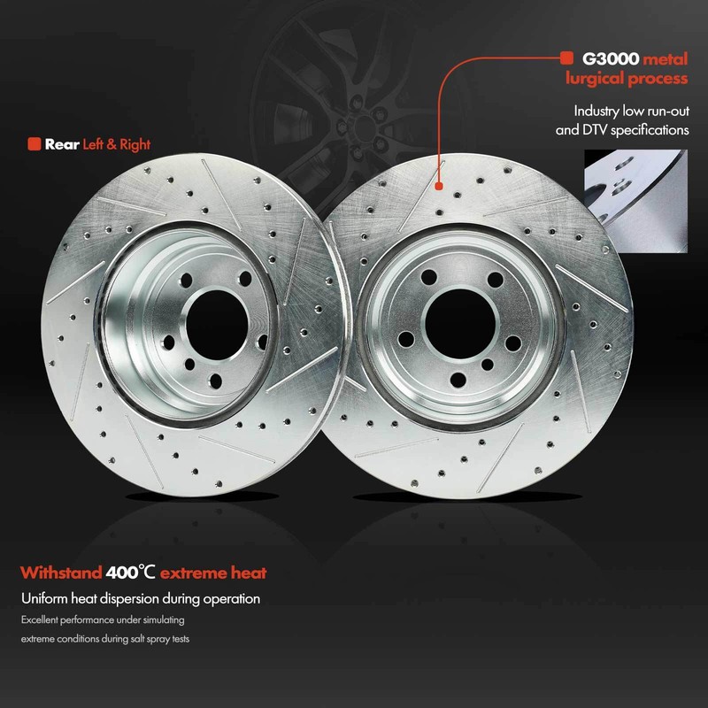 Rear Side Drilled Brake Rotor & Ceramic Brake Pads for BMW X5 2007-2018 X6 08-19 gallery