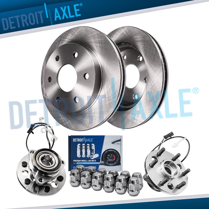 4WD Front Disc Rotors Wheel Hubs w/ 12pc Wheel Lug Nuts for K1500 K2500 Escalade