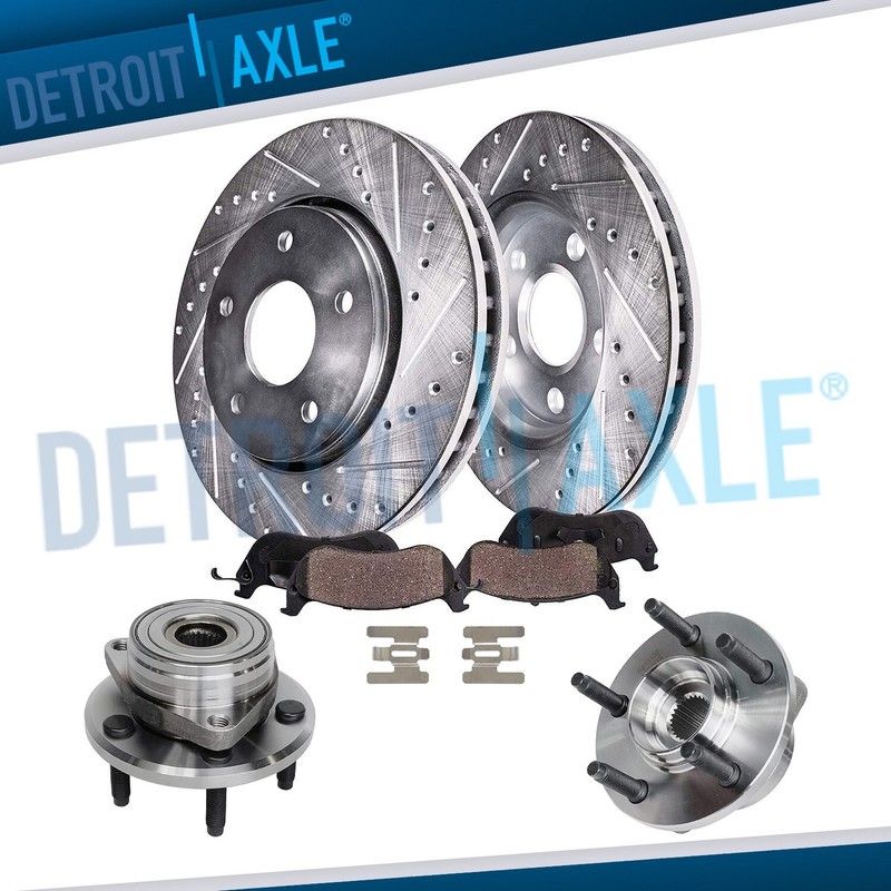 Front for 2001-2007 Ford Taurus Mercury Sable Drilled Rotor Brake Pad+Wheel Hub