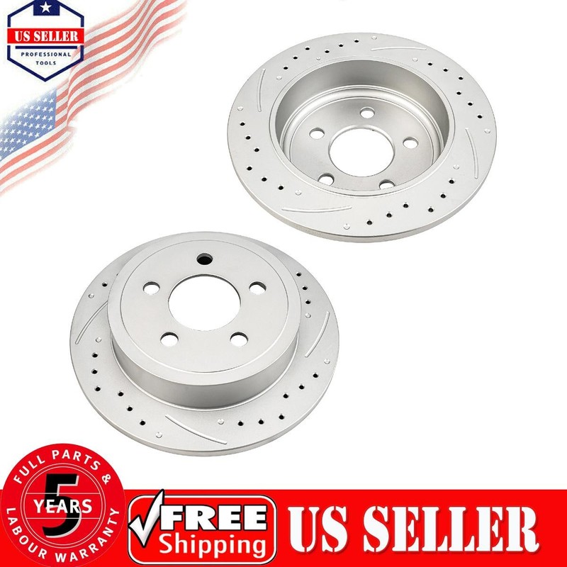 Drilled Slotted Rear Brake Rotors Fits 2003-2007 Jeep Liberty Jeep Wrangler 2PC