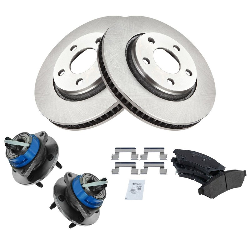TRQ Front Semi Metallic Brake Pad Rotor & Hub Kit w/Fluids for Chevy Pontiac gallery