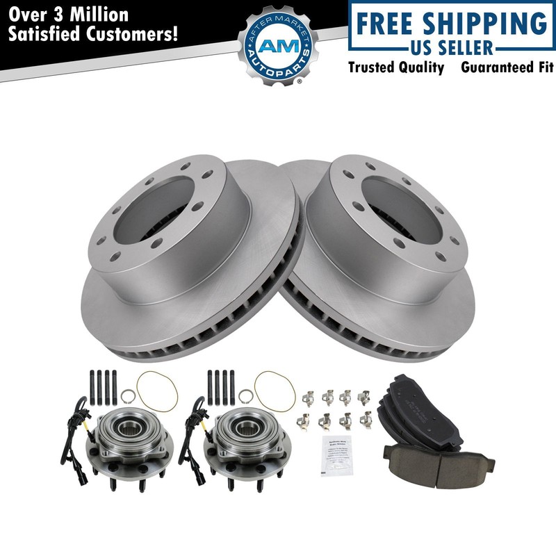Front Ceramic Brake Pad Coated Rotor & Wheel Hub Bearing Kit for Ford
